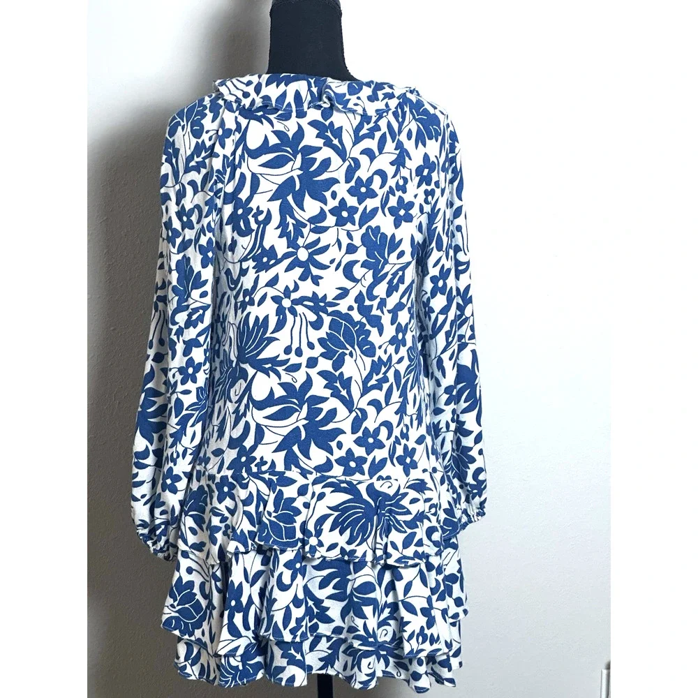 Free‎ People Rebecca Ruffle Cottagecore Dress Whimsy Blue White XS